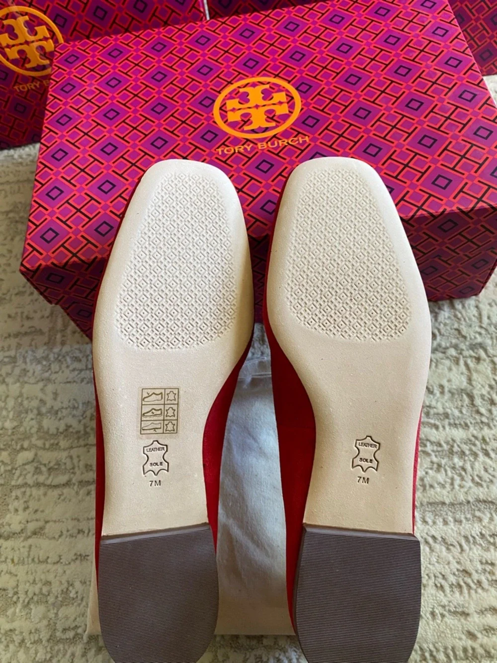 Tory Burch Red Suede Metal Miller Loafers